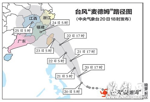台风“麦德姆”或于23日夜间登陆 将正面袭击福建